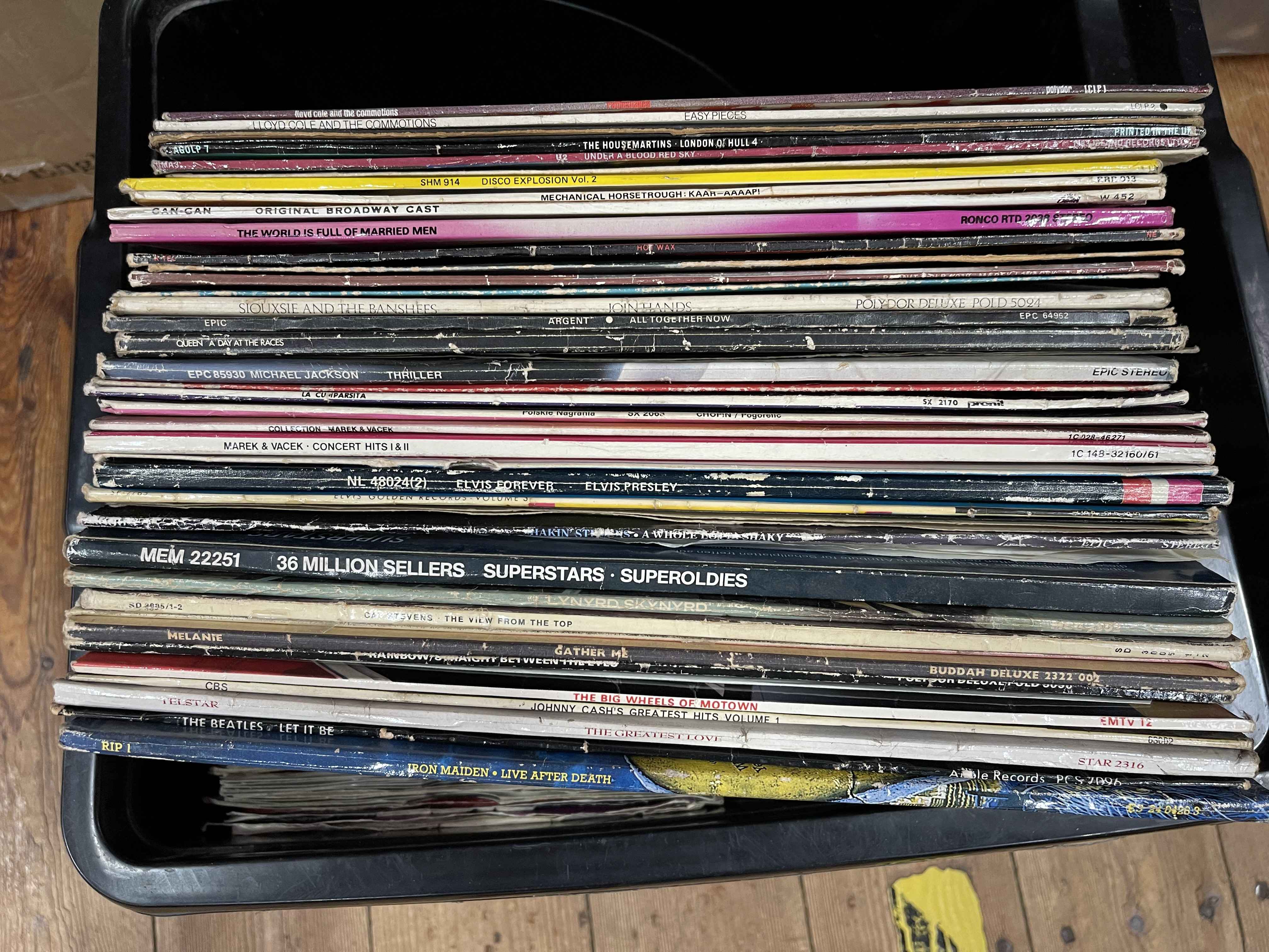 Four boxes of LP and single records including Bruce Springsteen, Queen, etc. - Image 2 of 3