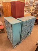 Two vintage metal multi-drawer index cabinets, two drawer desk and single door cabinet (4).