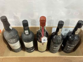 Two bottles of Dows 1966, Tawny & Taylors Port, and bottle of Armagnac (5).