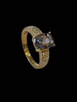 9 carat gold, diamond and tanzanite? ring, size M.