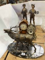 Bronzed model of stag on marble plinth, pair of Spelter figures,