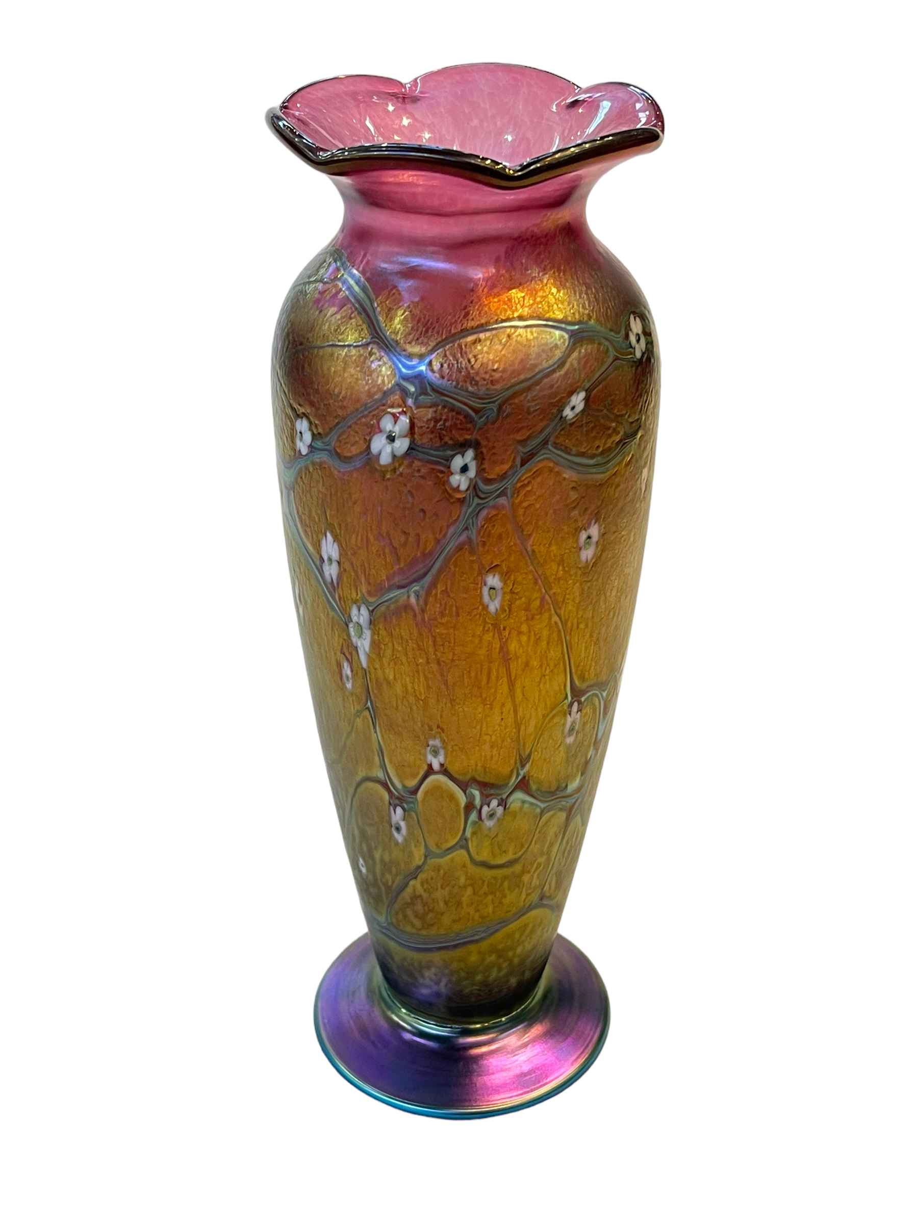 Large Okra iridescent glass vase, signed, numbered and dated 1991, 27.5cm. - Image 2 of 2