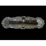 Late Victorian silver embossed and pierced pen tray, London 1896, 24cm across.