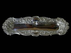 Late Victorian silver embossed and pierced pen tray, London 1896, 24cm across.