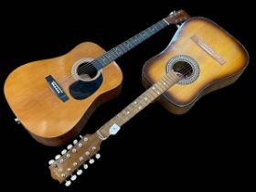 Delfil acoustic guitar with twelve string neck, together with Hondo acoustic guitar model H124N,