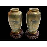 Pair Satsuma vases with continuous decoration, 17.5cm, with later stands.