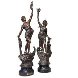 Pair of Spelter nautical interest sculptures, 68cm.