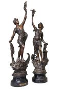 Pair of Spelter nautical interest sculptures, 68cm.