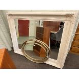 Large ivory painted frame bevelled overmantel mirror, 122cm by 152cm,