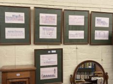 Five framed architectural studies of Old Darlington,