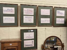 Five framed architectural studies of Old Darlington,