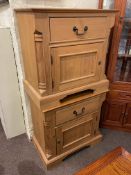 Pair pine single drawer bedside cabinets, 68cm by 70cm by 40cm.