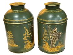 Pair of green Oriental style tea canisters, 35cm.