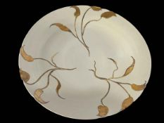 Vivienne Legg, circa 1990's, large pottery dish with gilt decoration, V.