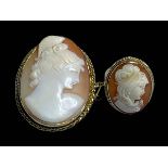 9 carat gold mounted cameo brooch, 5cm by 4cm, and 9 carat gold cameo ring (2).