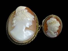 9 carat gold mounted cameo brooch, 5cm by 4cm, and 9 carat gold cameo ring (2).