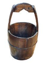 Wood and metal bound coopered pail.