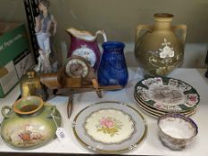 Foley Faience vase, Nao figural lamp, Masons Christmas plates, Aynsley plate, etc.