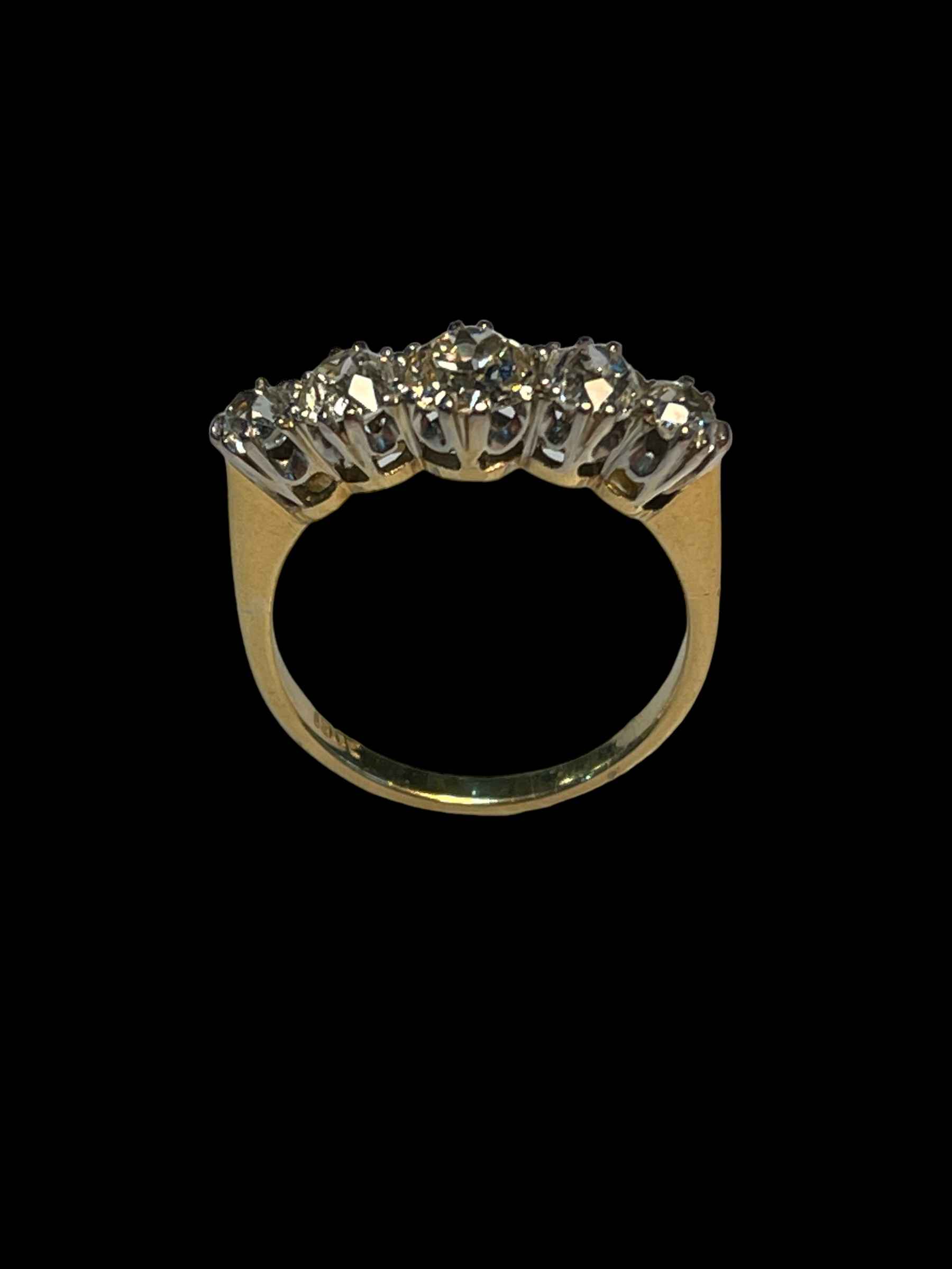 18 carat yellow gold five stone diamond ring with rose cut graduated diamonds set in platinum, - Image 2 of 2