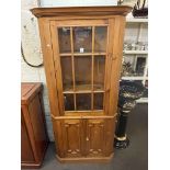 Pine barrel backed standing corner cabinet, 185cm.