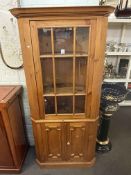 Pine barrel backed standing corner cabinet, 185cm.