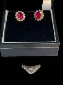 Pair 18 carat gold, ruby and diamond earrings.