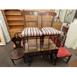 19th Century mahogany two drawer sofa table raised on four turned pillars to splayed feet and 19th