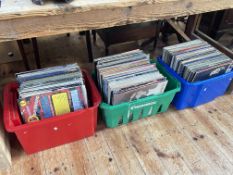 Three boxes of vinyls including Beatles, Queen, Elvis Presley, etc.