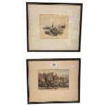 Two small watercolours of Irish Boats Unloading the Catch, framed, 26cm by 30cm.