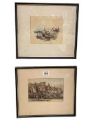 Two small watercolours of Irish Boats Unloading the Catch, framed, 26cm by 30cm.