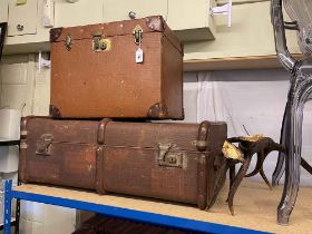 Two vintage trunks, and pair of antlers. *Sold for the 100% benefit of St.