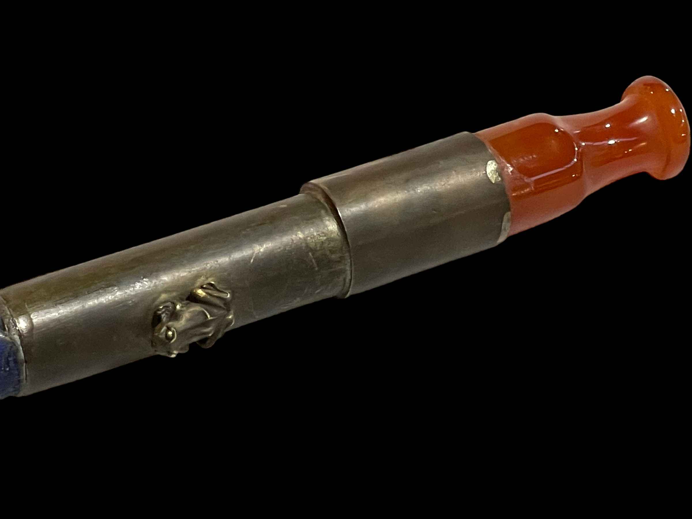 Chinese cloisonné opium pipe with two tiny frogs, 38cm. - Image 3 of 3