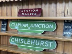 Five railway signs including Clapham Junction and Chislehurst, Station signs,