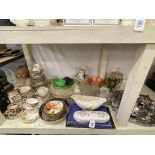 Collection of desert decorated china, silver plated wares, early porcelain, Carnival glass, etc.