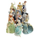 Collection of lady figurines including Franklin Porcelain, Wedgwood, etc (14).