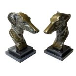 Pair bronze greyhound bookends, 21cm high.