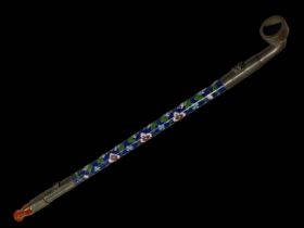 Chinese cloisonné opium pipe with two tiny frogs, 38cm.