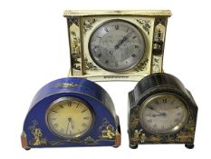 Three chinoiserie mantel clocks.