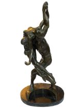 Large bronze group of dancing couple on marble base, 61.5cm.