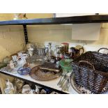 Collection of silver plated wares including candlesticks, teapots, etc, lustre jugs,