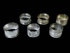 Collection of six silver napkin rings.