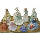 Collection of ten figures including Doulton Elyse, Coalport Claire, etc.