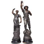 Pair of Spelter Miner figures, 68cm.