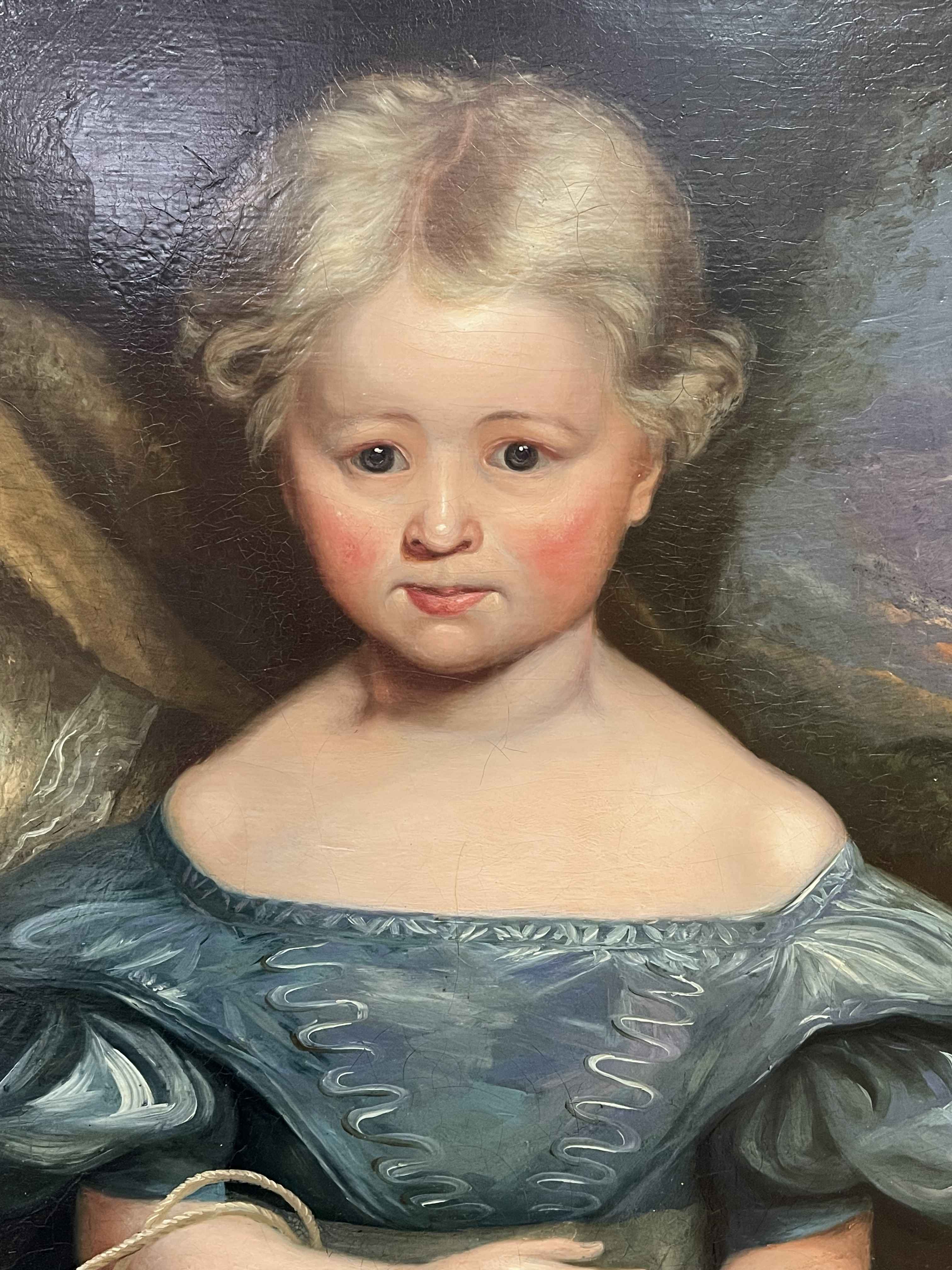 19th Century portrait of a young girl, oil on canvas, 78cm by 67cm, framed. - Image 2 of 2