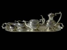 Silver miniature tea and coffee set with tray, Birmingham 1959.