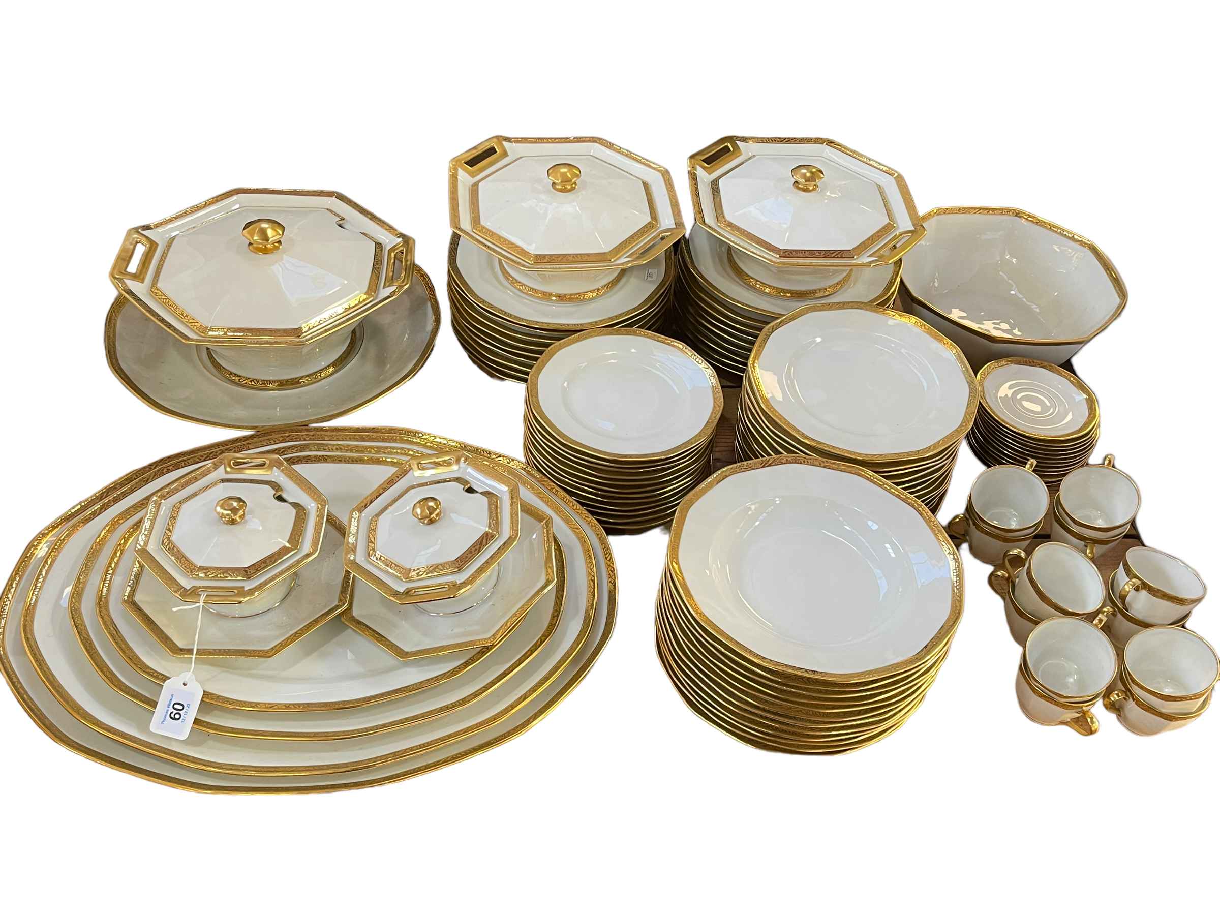 Theodore Haviland Limoges white and gold table service, approximately 85 pieces.