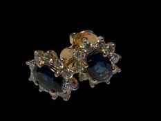 Pair of 18 carat yellow gold, sapphire and diamond cluster earrings, sapphires 1.