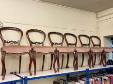 Set of six Victorian mahogany balloon back parlour chairs on cabriole legs.