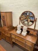 1920's oak dressing table and linen chest, and Victorian carved walnut panel door pot cupboard (3).