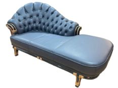 Regency style day bed in black buttoned faux leather.